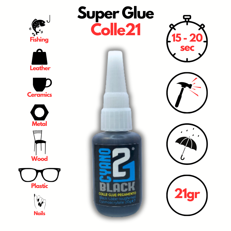 Super Glue Colle21 BLACK Multi-Usage - 21 g. , Colle Cyanoacrylate Noir, Colle noir pour modélisme, colle noir pour bricolage.