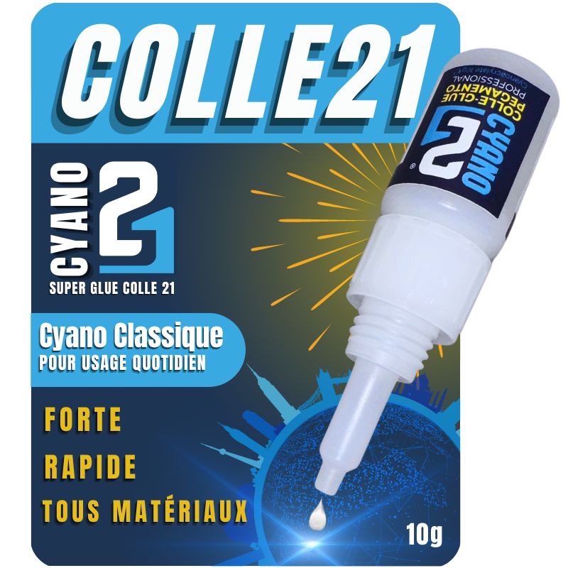 Super Glue Colle21 - 10 gr. , Colle Cyanoacrylate  super puissante multi-usage, anaérobie, conçue spécifiquement pour le modélisme et le bricolage