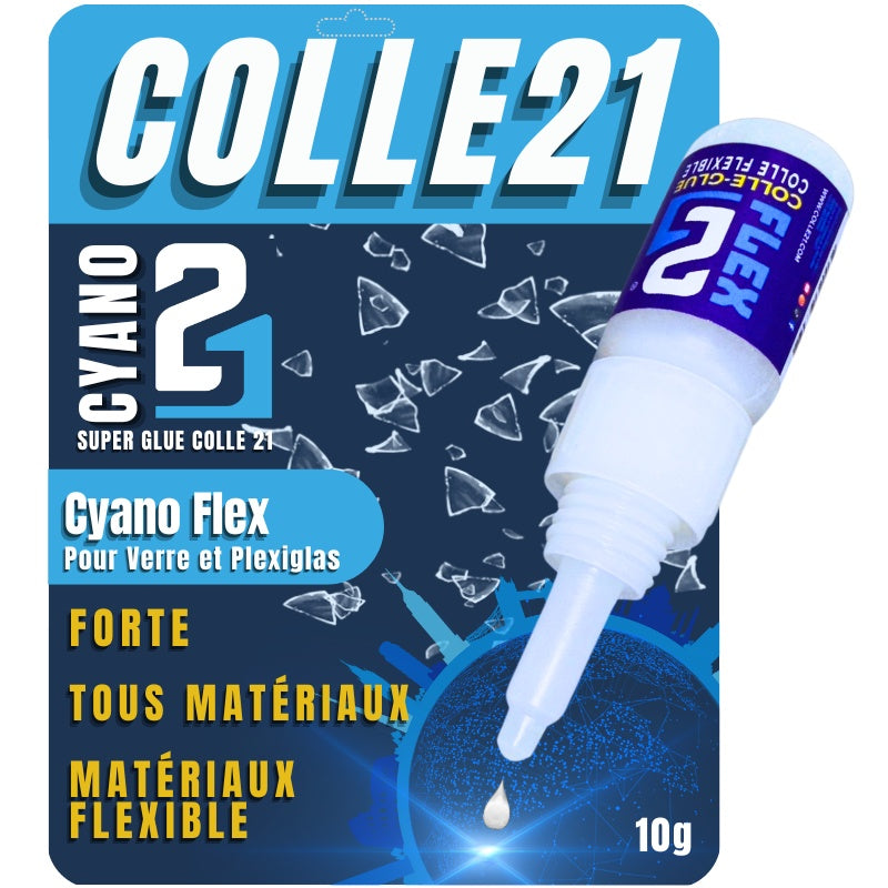 Super Glue cyano FLEX 21 pour verre et plexiglass adhésif puissant Colle21 - 10 g, Colle Cyanoacrylate pour vitre, colle pour plexiglass, colle Flexible Colle21, Colle transparent pour modélisme, colle forte pour bricolage.