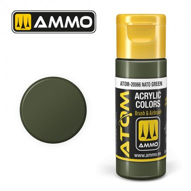 Colori acrili ATOM by Ammo Mig ,Vernice Acrilica NATO Green di Mig Jiménez - pittura acrilica per modellismo, pittura artistica, vernice acrilica.