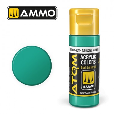 Colori acrili ATOM by Ammo Mig ,Vernice Acrilica Turquoise Green di Mig Jiménez - pittura acrilica per modellismo, pittura artistica, vernice acrilica.